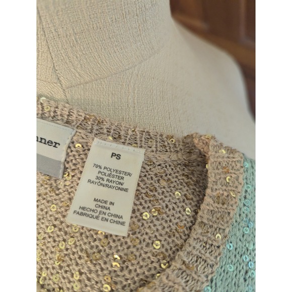 Alfred Dunner Petite‎ Sweater Knit Top Patchwork Embellished Sequin Crewneck - Picture 8 of 9